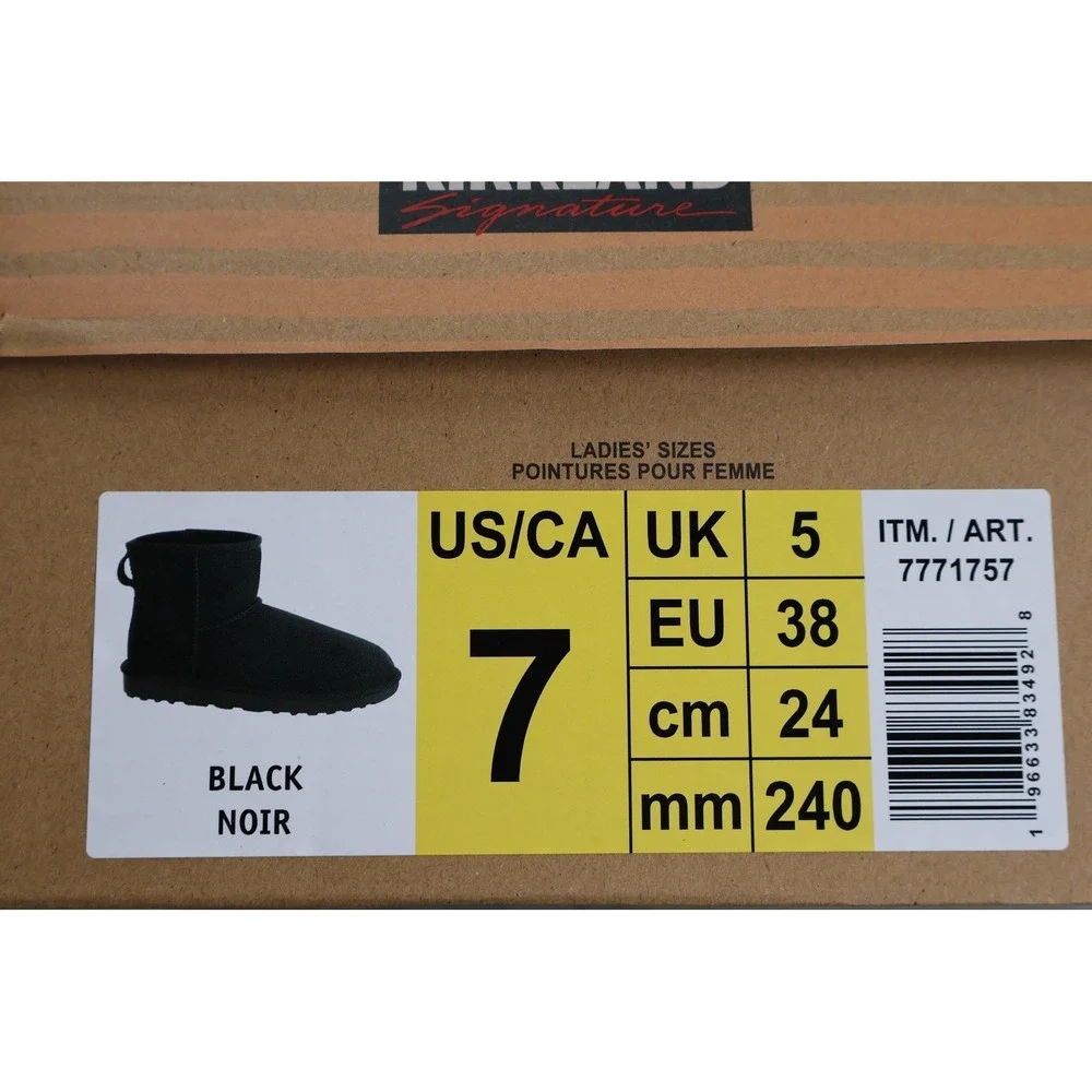Kirkland Signature Boots Womens Size 7 Black‎ Shearling Ankle Slip On Winter